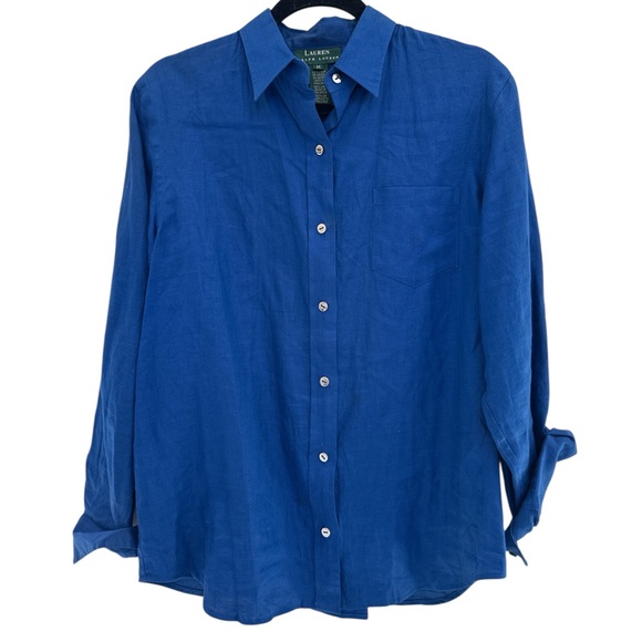 Ralph Lauren 100% Linen Royal Blue Button Down Shirt - Picture 1 of 4